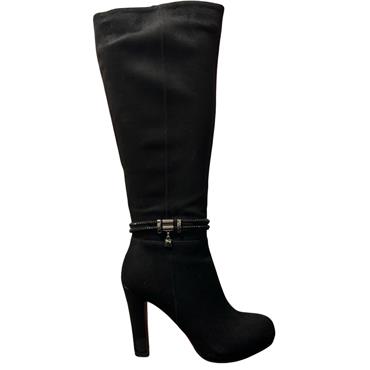 REDZ WOMENS DIAMANTE ZIP HIGH LEG BOOT - BLACK SUEDE
